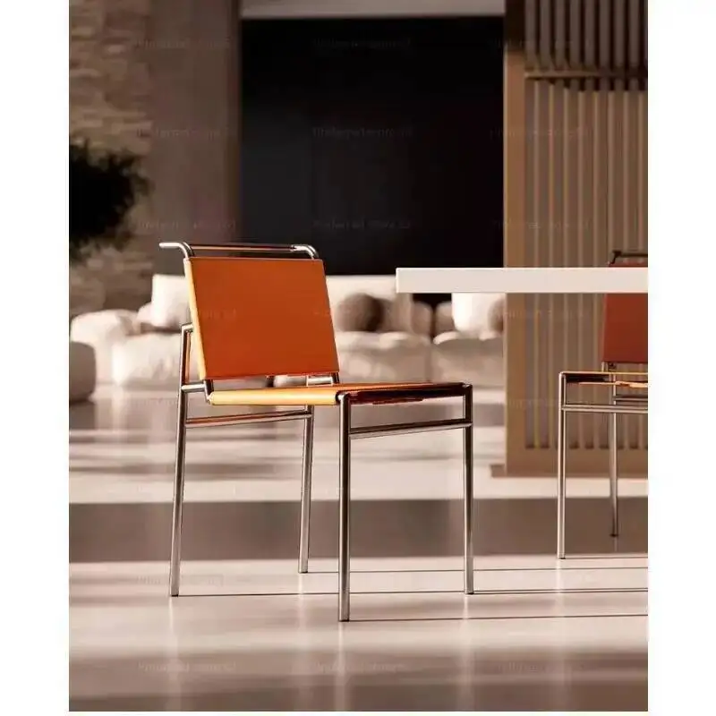 New for Contemporary Leather Dining Chair Stainless Steel Frame Modern Chair Kitchen Dining Room Conference Area