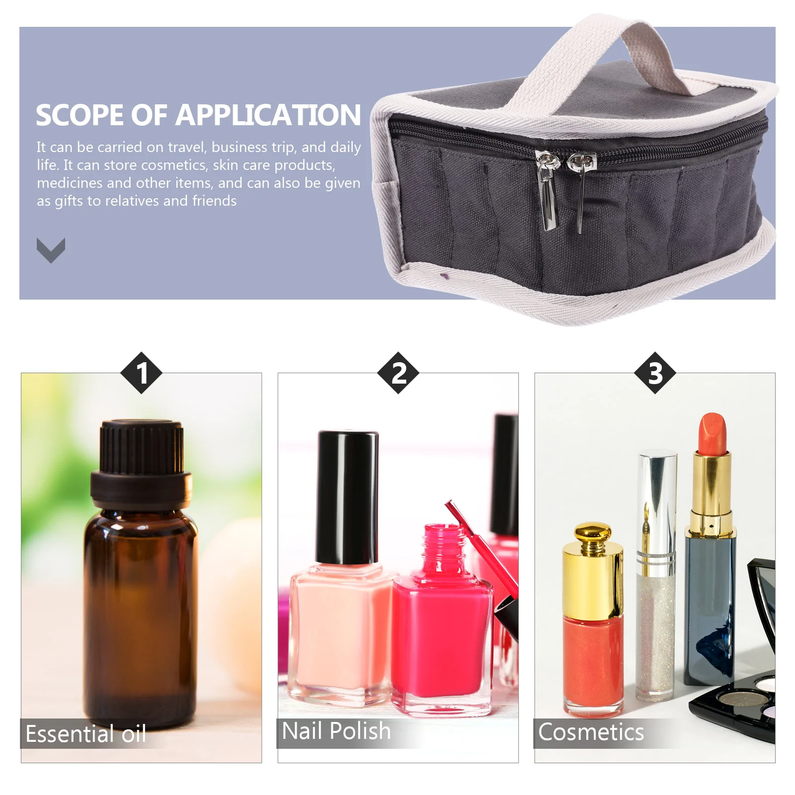 

Premium Grey Essential Oil Organizer Bag Durable Fabric Compartment Design Portable Oil Bottle Holder Zipper Waterproof