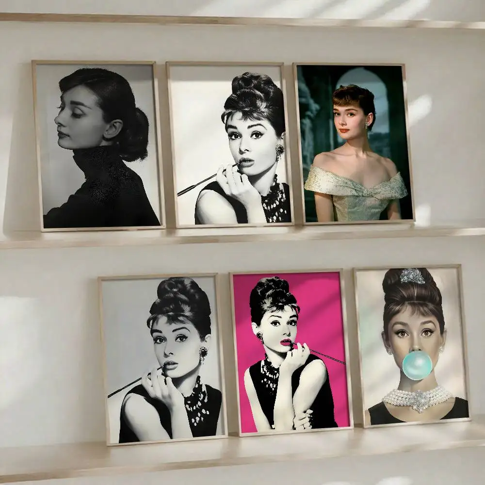 Audrey Hepburn Breakfast At Tiffany's Vintage Movie Posters High Quality Self-adhesive Wall Art Decorations Color Prints Sticky