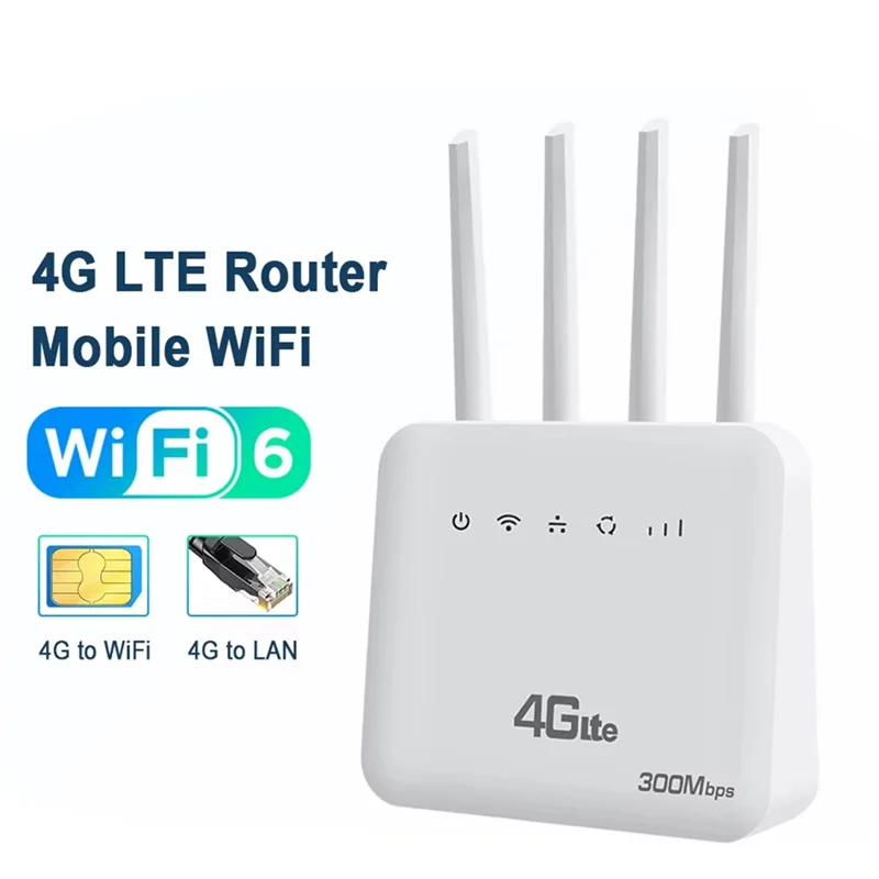 Enrutador LTE 4G CPE Wifi 6 bien hecho con ranura para tarjeta SIM, velocidad de Internet de 300 Mbps, diseño de cuatro antenas para Europa