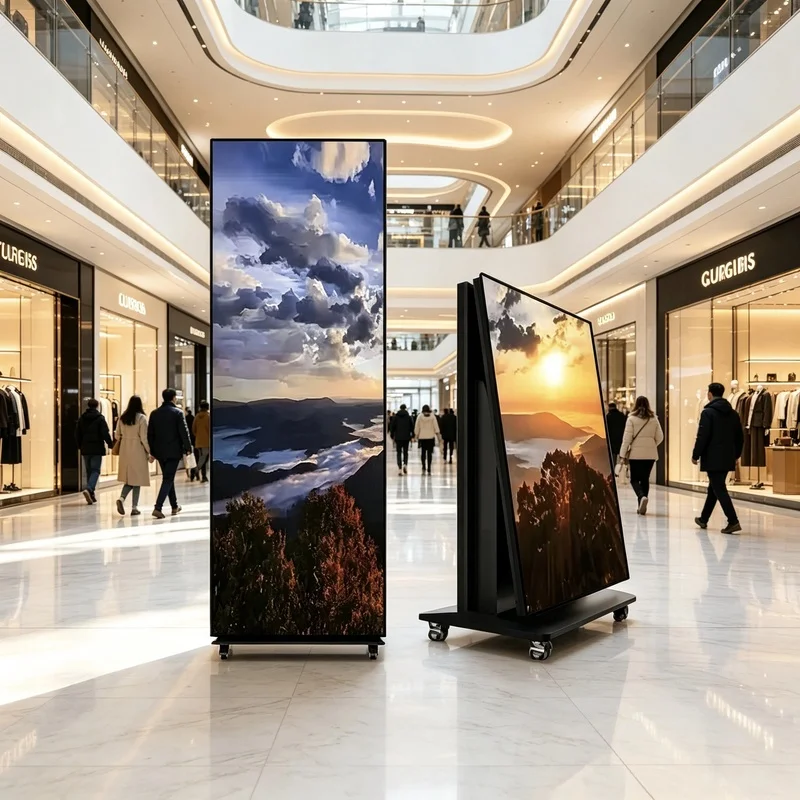 custom.OEMCustom Size P1.53 LED Digital poster screen mobile stand LED Advertising display screen，With built-in speaker