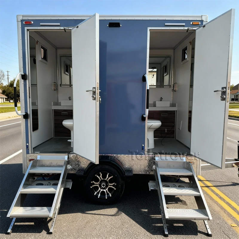 2 Stall Luxury Portable Toilet Trailer Mini Outdoor Mobile Bathroom Trailer Customizable Restroom Trailer with Shower