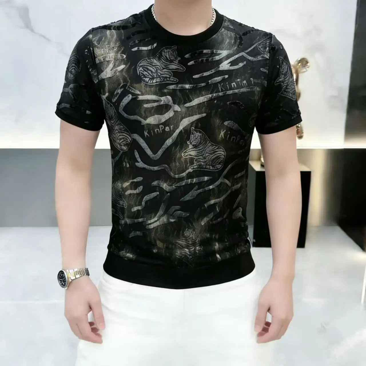 Cool Feeling Breathable T Shirt For Men Short Sleeve Thin Trendy Summer Ice Quality Soft Comfortable Elastic Camisetas De Hombre
