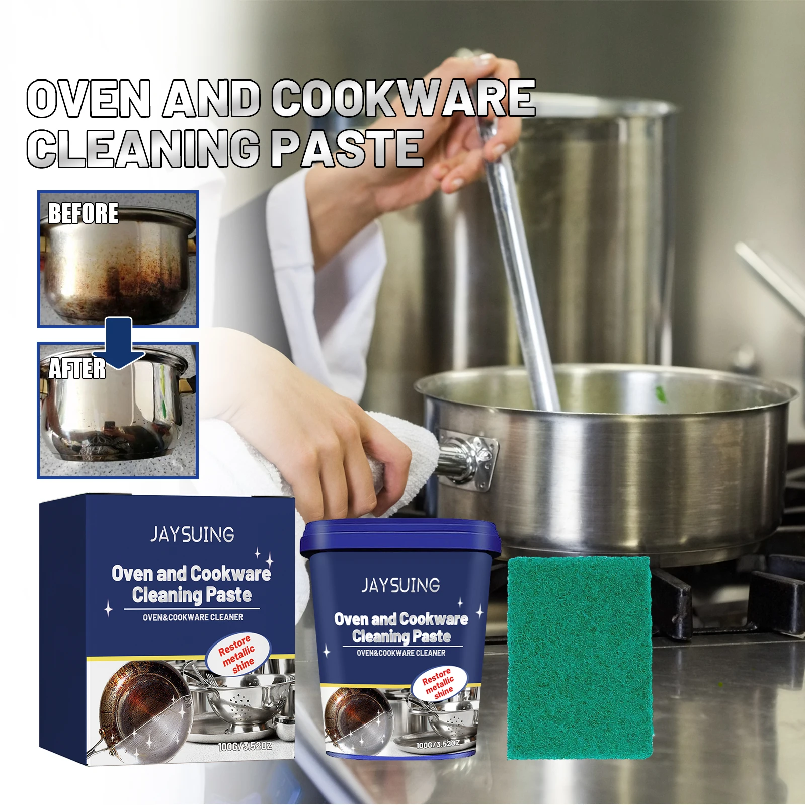 Stainless Steel Cleaning Paste Powerful Remove Grease Burnt Stains Restore Shine Kitchen Appliances Metal Cleaning Rust Remover