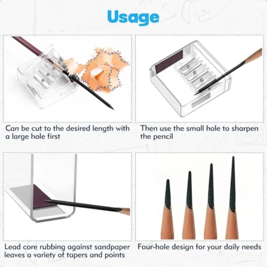 2 шт. точилка для карандашей плотника, точилка с длинными точками, 4 отверстия, ручная с прозрачной крышкой + 4 дополнительных лезвия, мини-отвертка для
