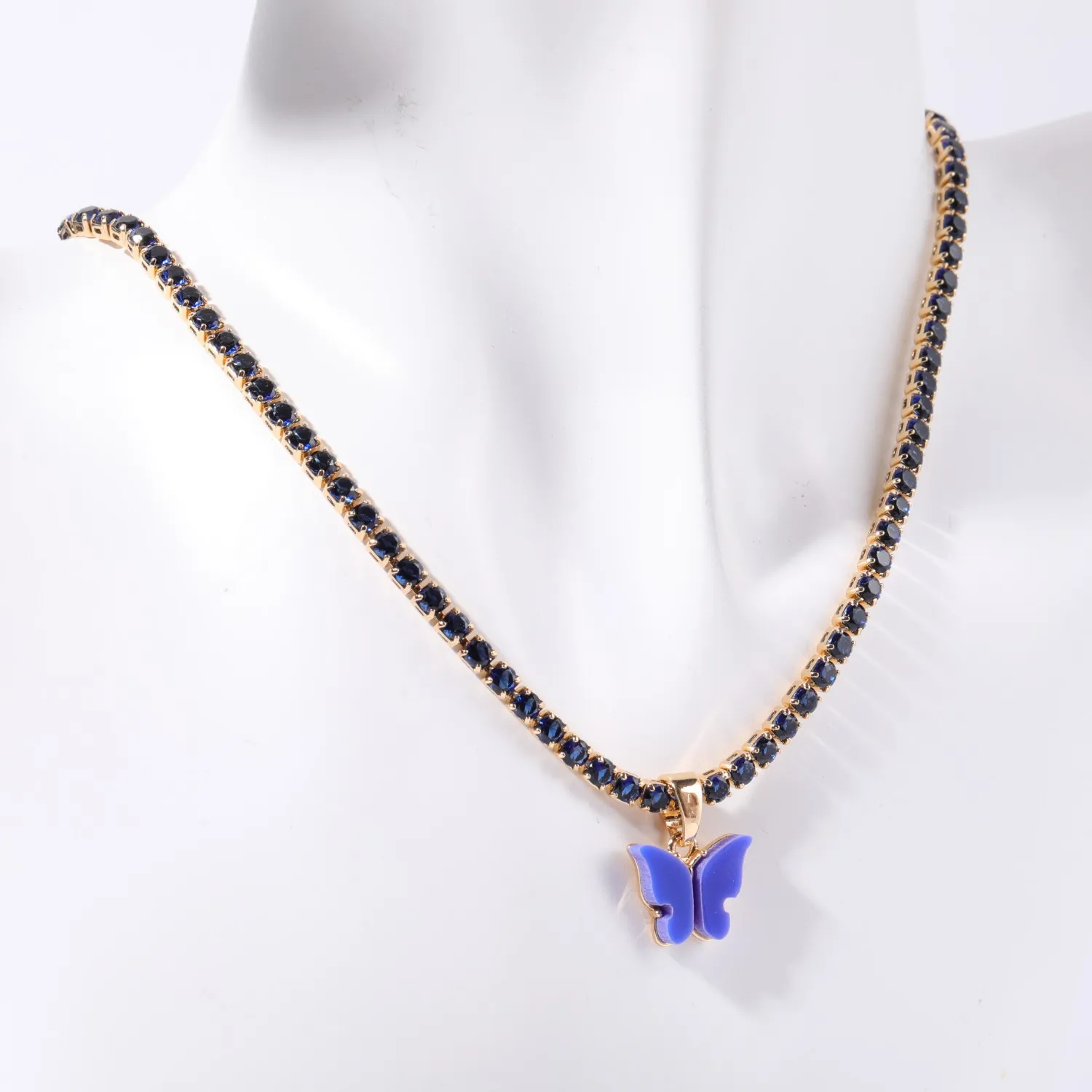 

Blue Butterfly Necklace for Women, Stainless Steel 18K Gold Tennis Chain Pendant, Y2K Trendy Jewelry Gift
