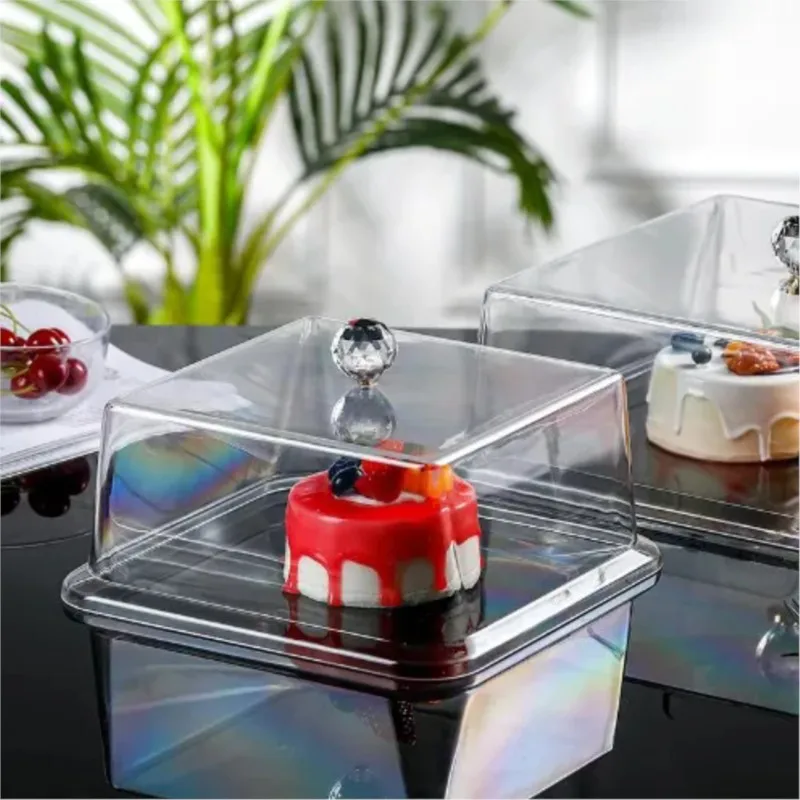 Transparent Acrylic Square Lid Cake Square Plastic Mosquito Preservation Dustproof Cover Western Dim Sum Bread Buffet CoverZI260