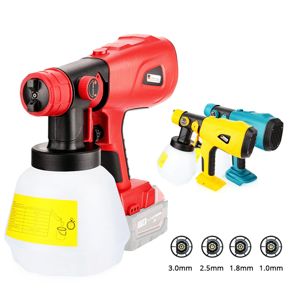 

18V Cordless Paint Sprayer 1000ml Container Electric Spray Gun with 4 Nozzles for Home Exterior Interior Fence Shed and Cabinet
