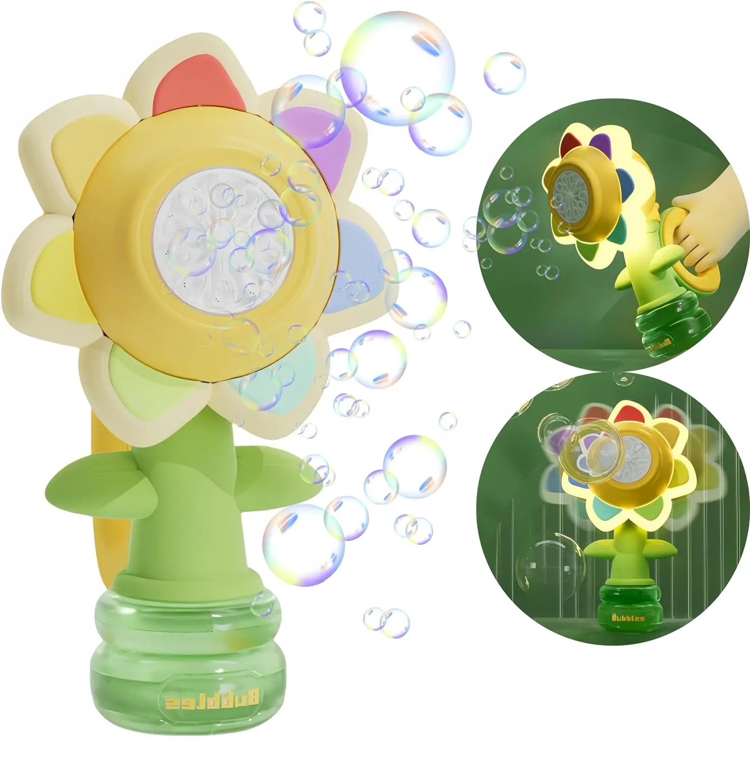 Bubble Machine Toy girasole LED Dance One Key Electric Automatic Swing Bubble Blaster bomboniere Summer outdoor For Kids