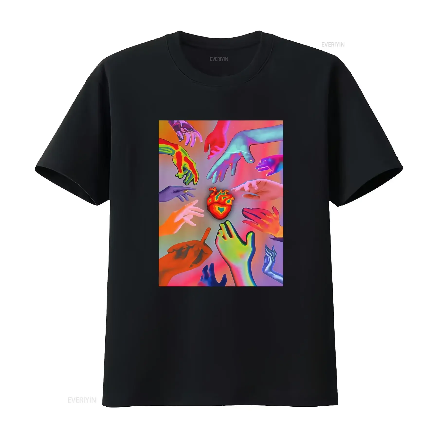 Lebhaftes psychedelisches Pilz-Herz-Kunst-T-Shirt, perfekt für Rave-Partys, zum Ausdruck der Liebe mit trippyem Design, Vintage-Waschung.