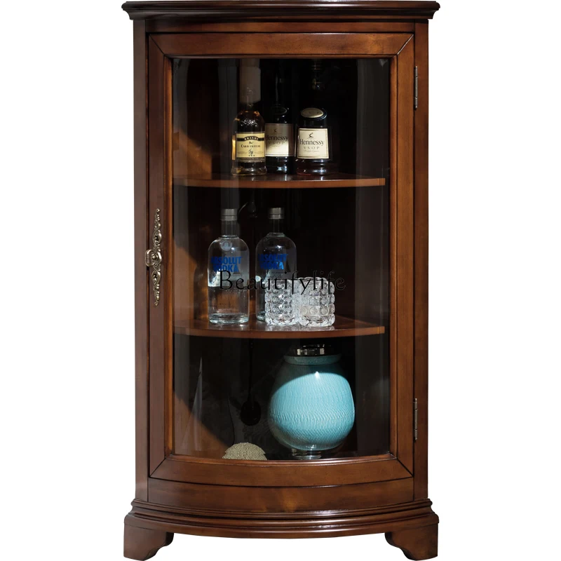 

Edge triangle side cabinet corner American solid wood living room rack wine cabinet European style
