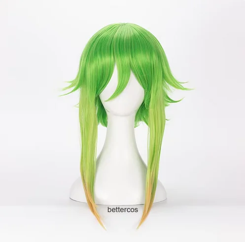 Vocaloid Megpoid Gumi Cosplay Wig 45cm Green Golden Ombre Short Layered Fluffy Heat Resistant Synthetic Hair Wig