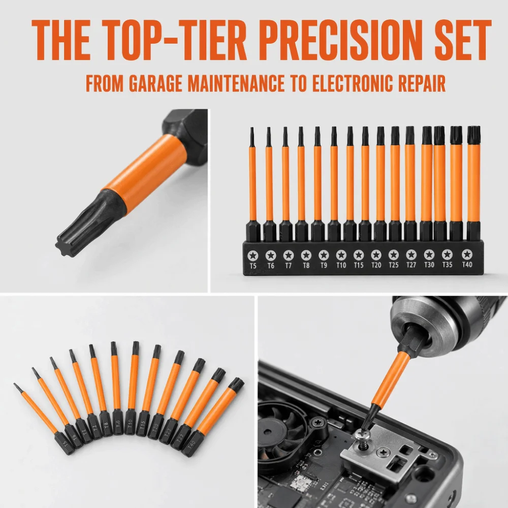 13pcs S2 Alloy Steel Star Bits Set 75mm Length Magnetic Tips Screwdriver Bit Set 1/4 Inch Hex Shank 6-Point Design
