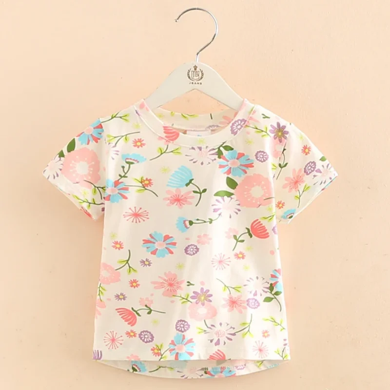 

2021 Summer 2 3 4 5 6 7 8 9 10Years Children's Birthday Clothing Short-Sleeve Colorful Flower Floral Kids Baby Girl T-Shirt Tops