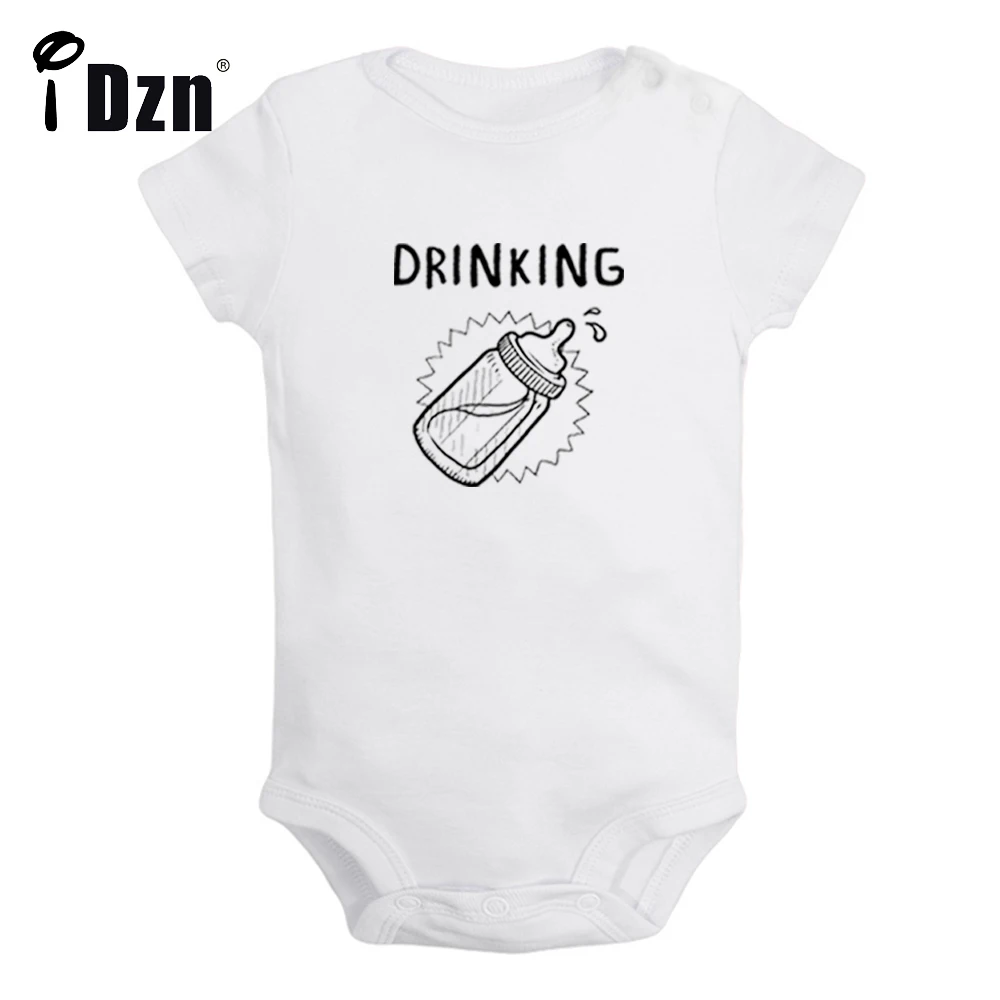 iDzn NEW Twins Baby Buddies Drinking Cute Baby Fun Print Rompers Boys Girls Bodysuit Infant Short Sleeves Jumpsuit Kids Clothes