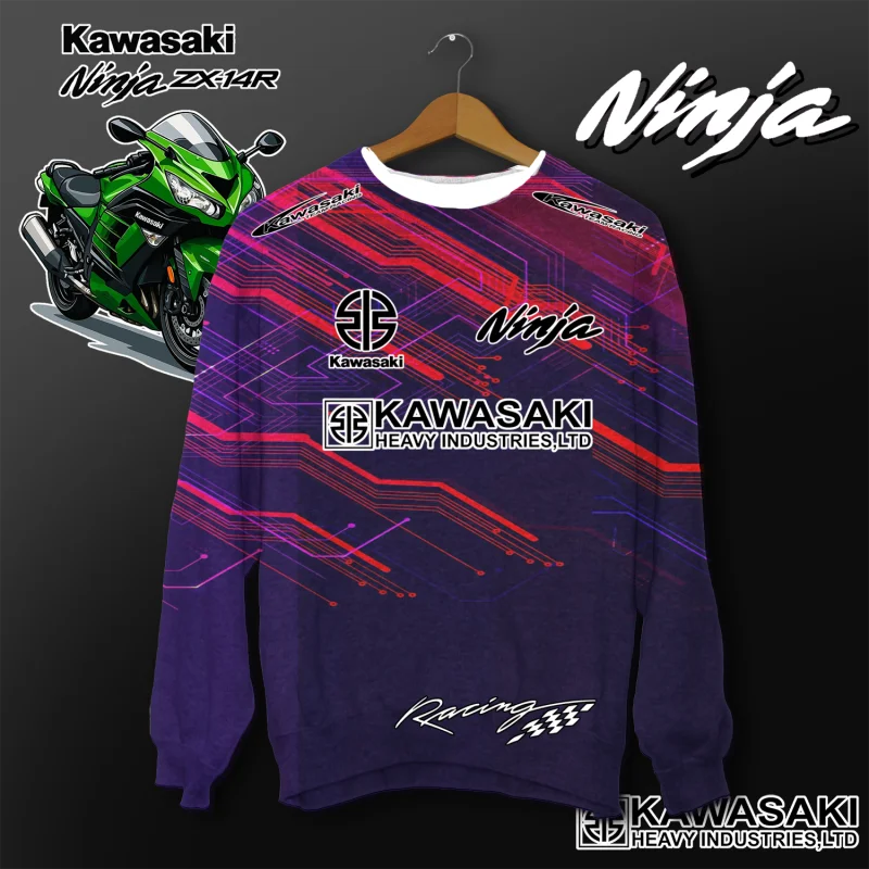 كاواساكي دراجة نارية سباق فريق الرجال تي شيرت طويل الأكمام ربيع الخريف بلايز الشارع الكتابة على الجدران الملابس العصرية نمط ريت #5