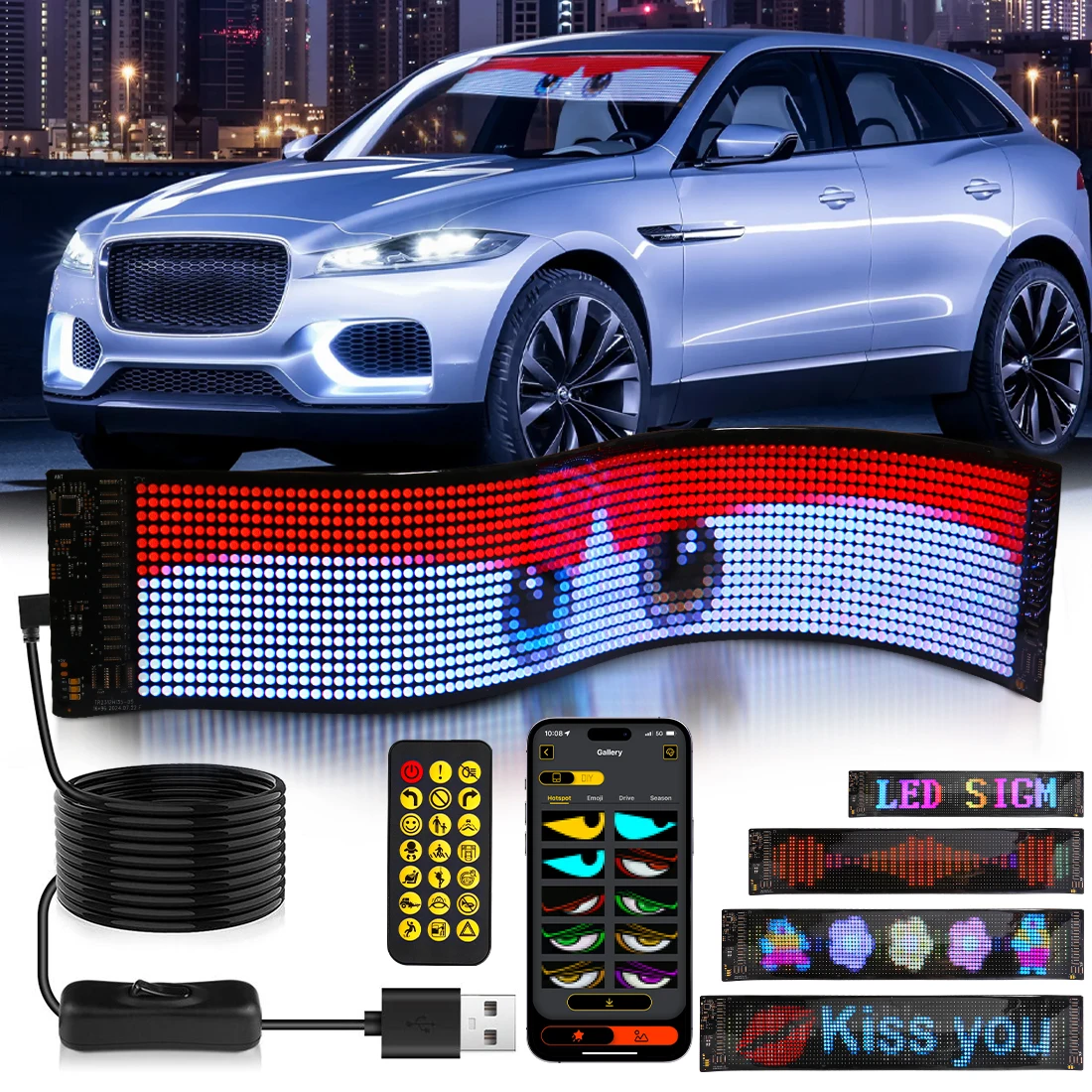 LED Scrolling Car Sign Flexible Matrix Panel With Remote And App Control DIY Pattern Animation Display Screen For Shop Bar Party