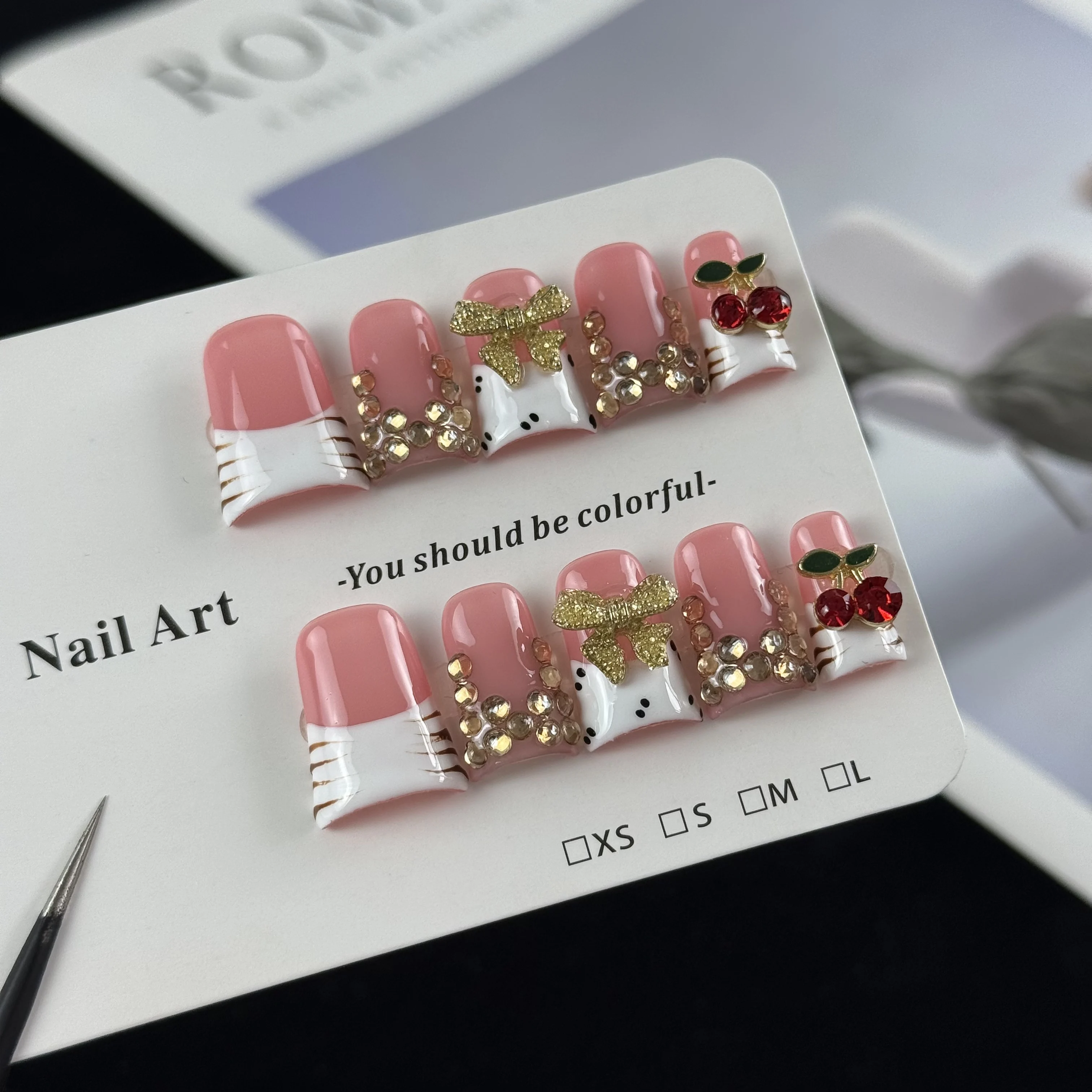 10pcs high-end Light luxury and sweet cool style, hand-painted zebra pattern, three-dimensional bowknots, and set diamonds hand