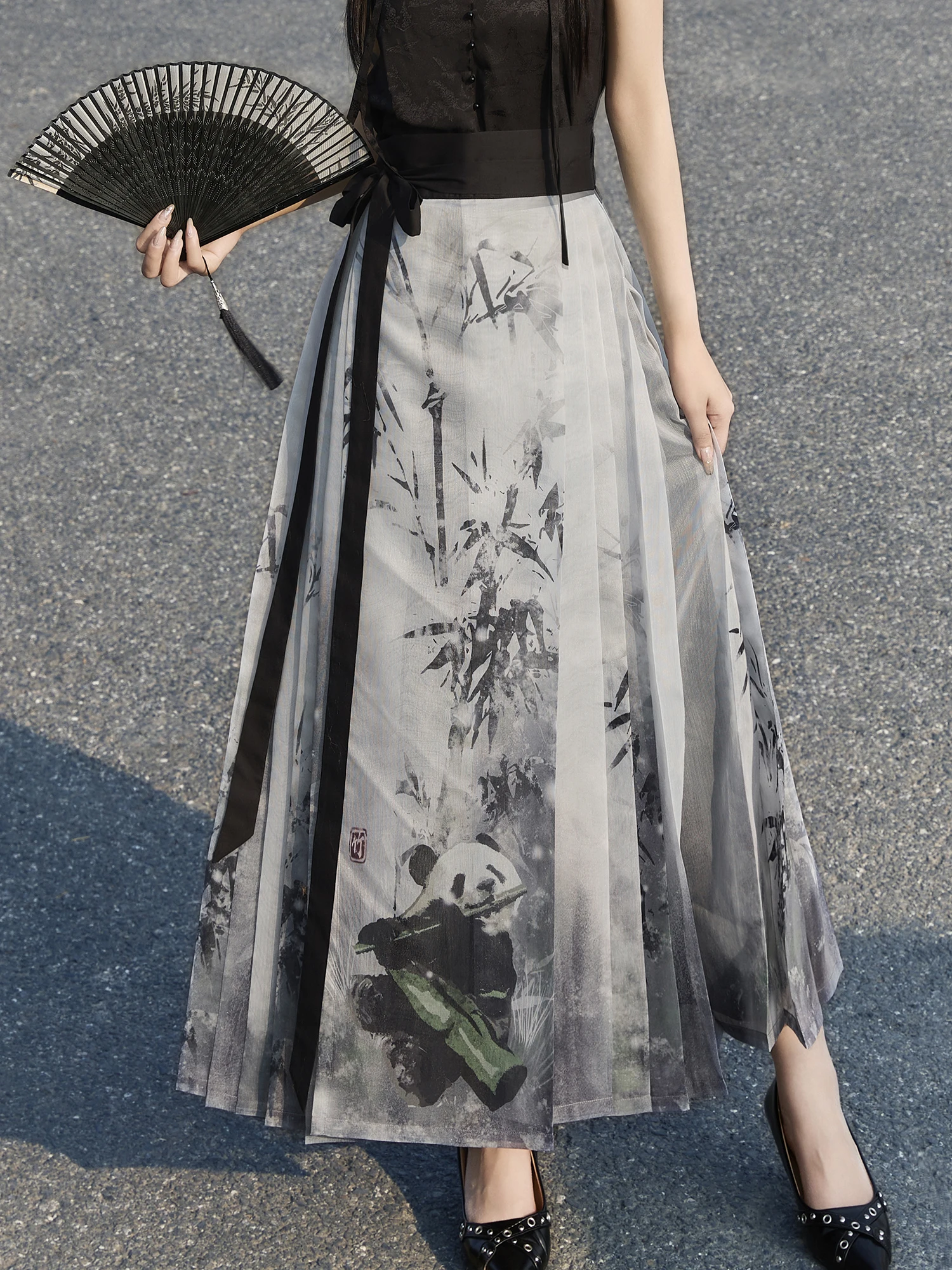 

Новая китайская юбка в стиле Ханьфу с принтом панды, женская, с завышенной талией, А-силуэт, из полиэстера, эксклюзивно онлайн