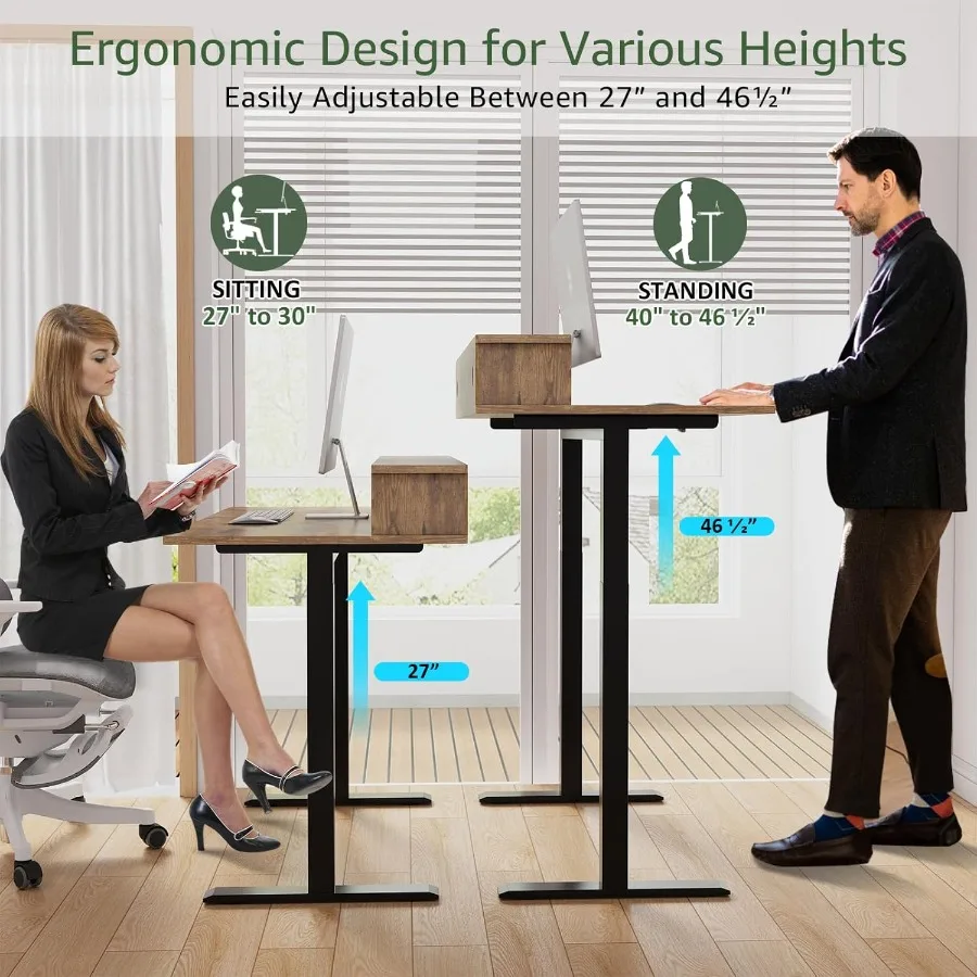 2-Tier Height Adjustable 45 Electric Standing Desk for Home Office Use - Upgraded Ultra Durable Large Rectangular Computer Tabl