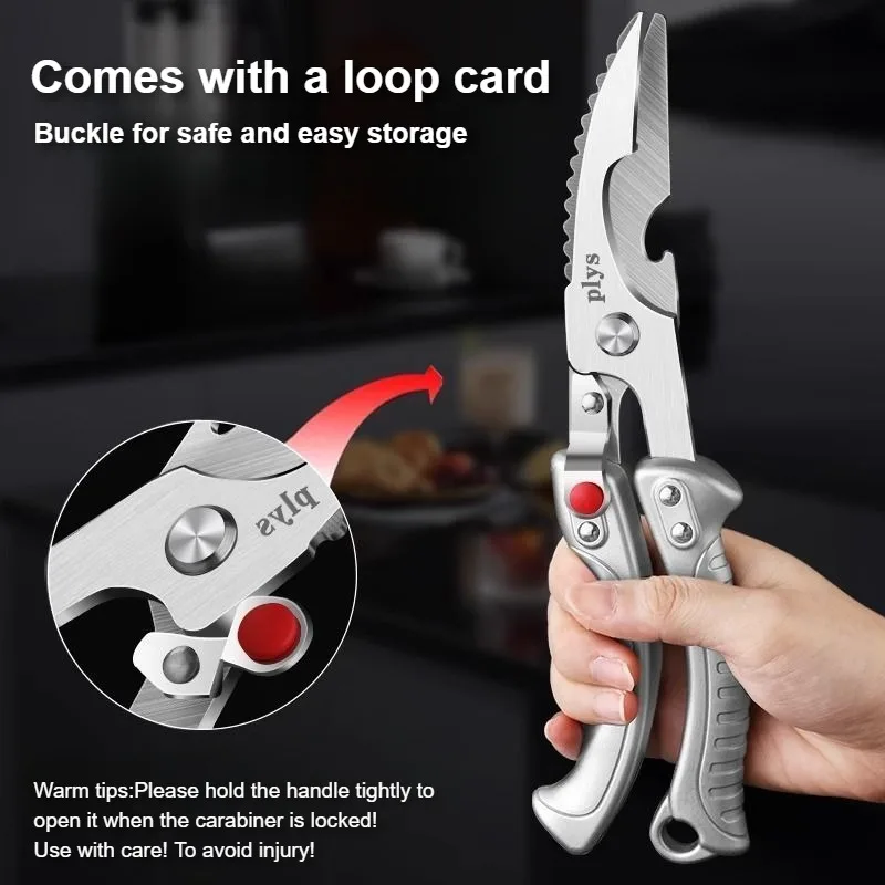 PLYS-Kitchen Scissors, Household Stainless Steel Chicken Bone Scissors, Kill Fish Powerful Bones Special Food Scissors