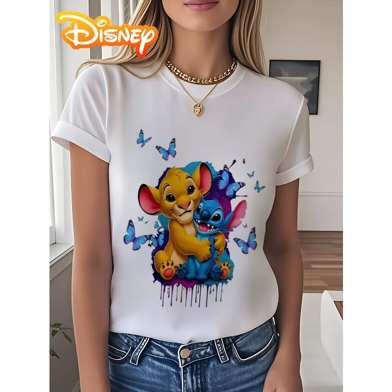 

Женская футболка с узором «Львиные детенышки» и вышивкой, повседневная, с круглым вырезом, коротким рукавом и ярким дизайном бабочки, модная женская футболка