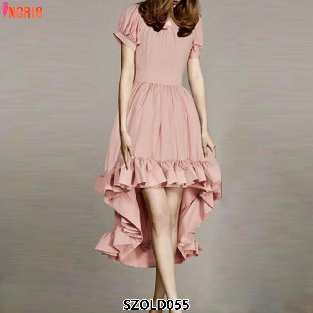 

Women's Casual Dress Retro Renaissance Waist Skirt Irregular Ruffle Short Sleeves-SZOLD055