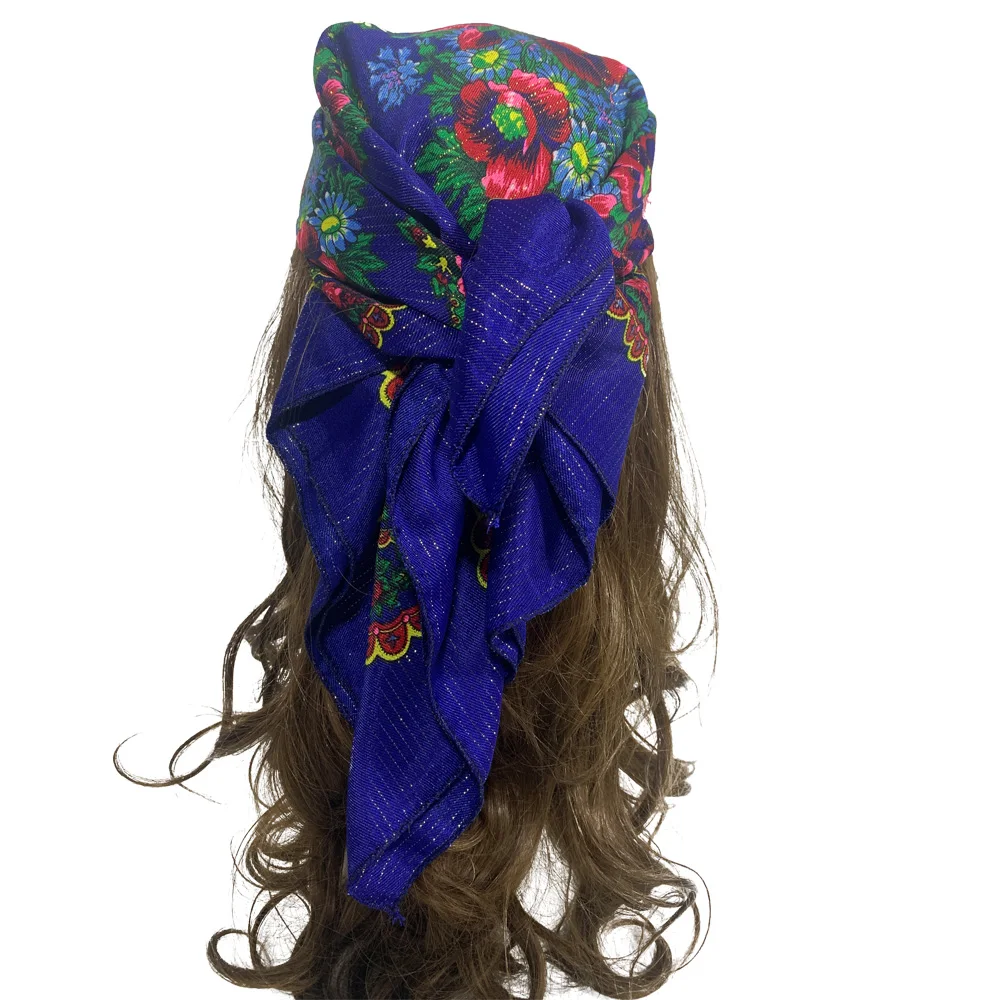 2023 New Russian Scarf Women\'s Luxury Printed Floral Shawls Ethnic Ukraine Style Head Wraps Square Handkerchief Babushka Scarves