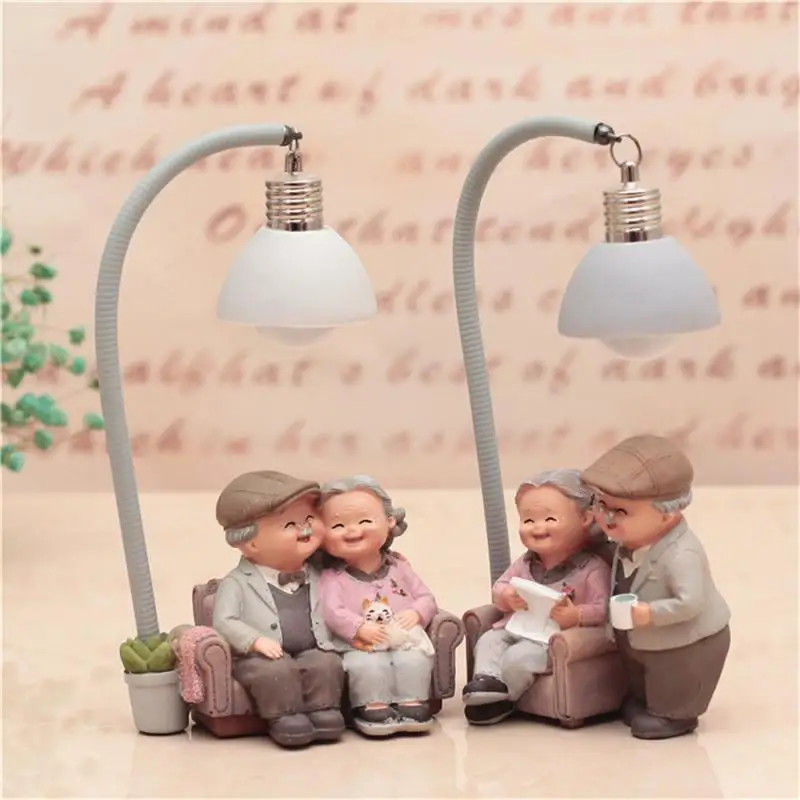 Mini Grandma Grandpa Figures Sweety Lovers Couple Old People Car Cake Desktop Ornament Figurines Miniature Home Decor Decoration