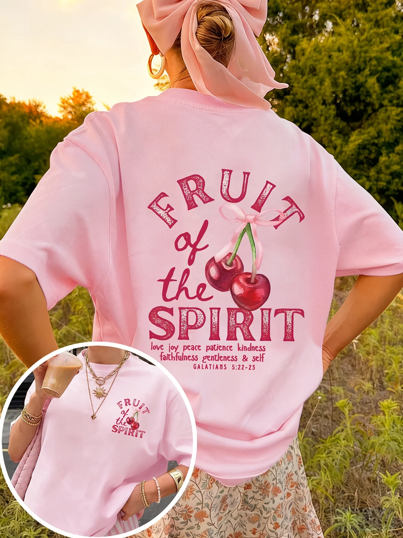 2026 Spring/Summer New Women's Round Neck Summer Cherry Letter Printed Fashion Summer Cool Short Sleeve Summer Casual T-shirt