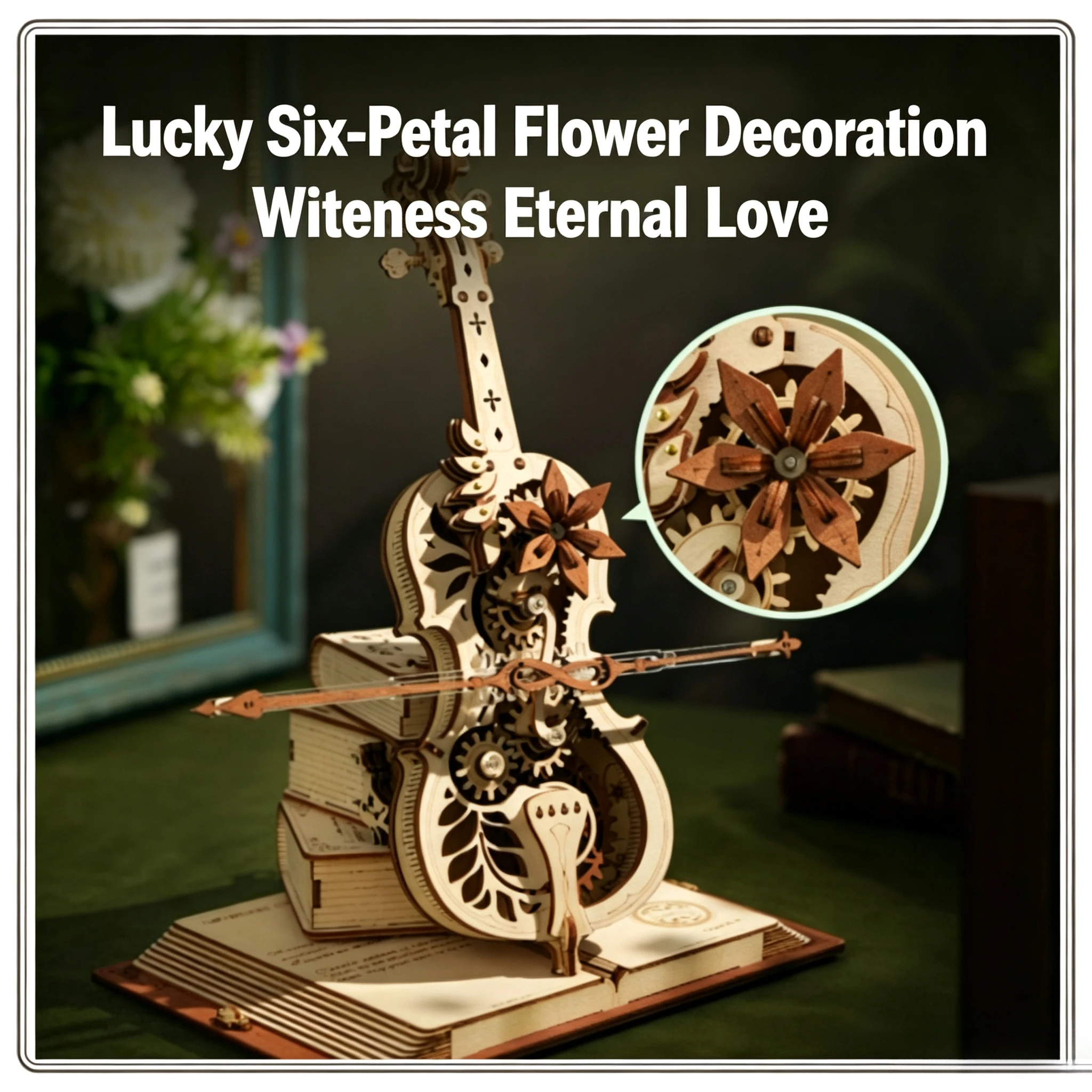DIY Wooden Music Box 3D Puzzle Assembly Model, ROKR Cello Piano Harp Mechanical Clockwork Handmade Ornament Birthday Gift