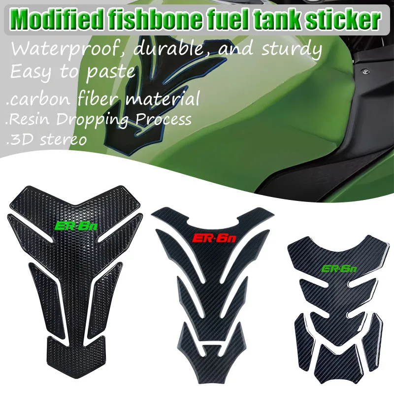 3D Carbon-look Motorcycle Tank Pad Protector Decal Stickers Case Fit for Ka@&wasaki ER6N ER-6N Tank All Years
