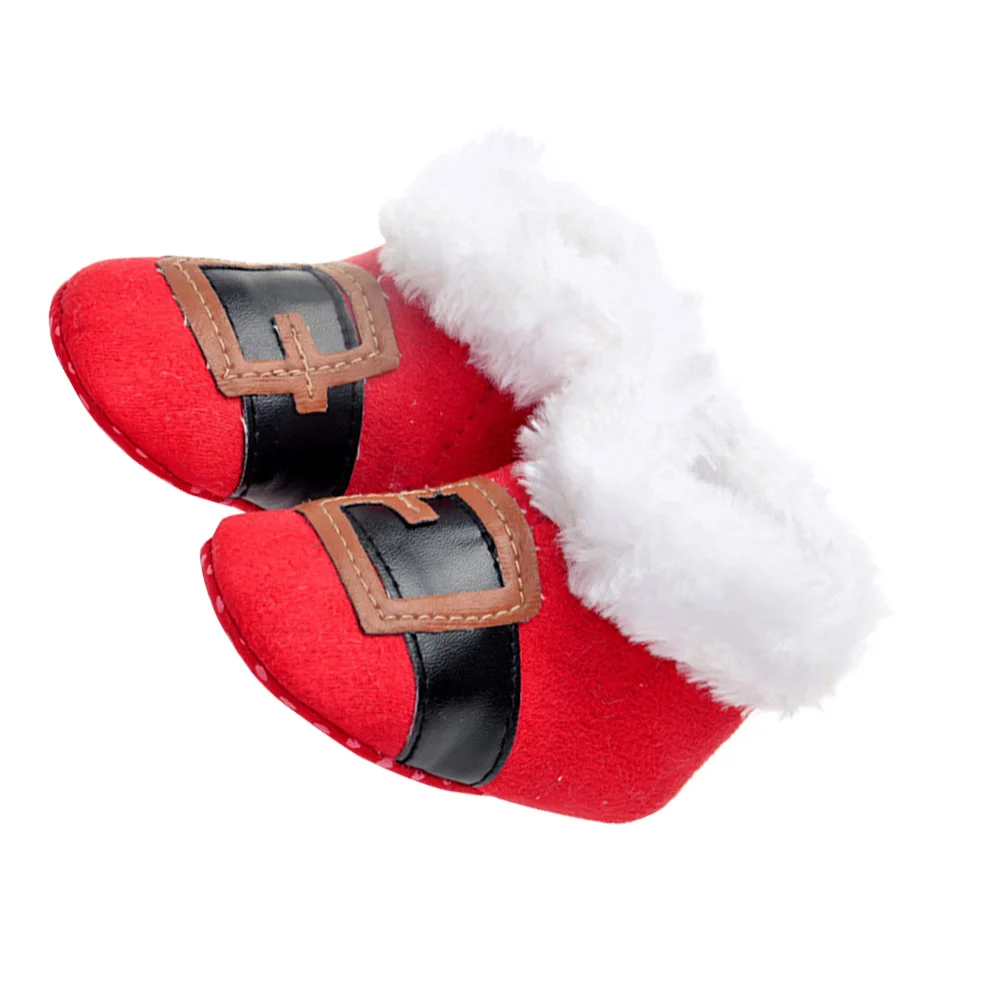 1 paar baby-wandelschoenen 2 yards rood kerstontwerp warm koraalfleece antislip babyschoenen voor 0-1 jaar oude kinderen comfortabel