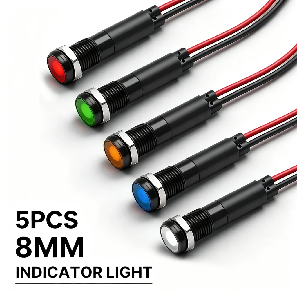 FILN 5PCS 8mm Metal LED Indicator Light IP67 Waterproof 12V 24V 110V 220V Dash Pilot Signal Lamp Pack for Car Boat Machine