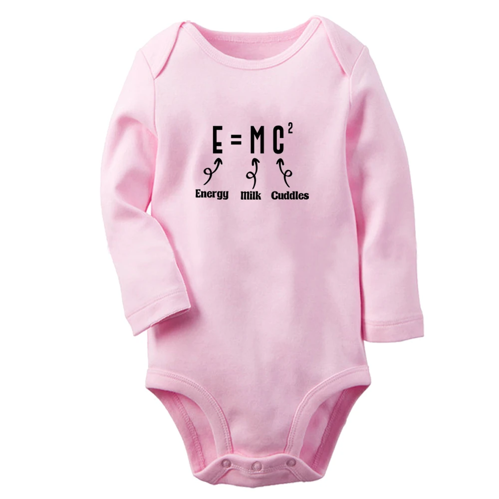 E=MC2 Energy Milk Cuddles Fun Graphic Baby Bodysuit Cute Boys Girls Rompers Infant Long Sleeves Jumpsuit Newborn Soft Clothes