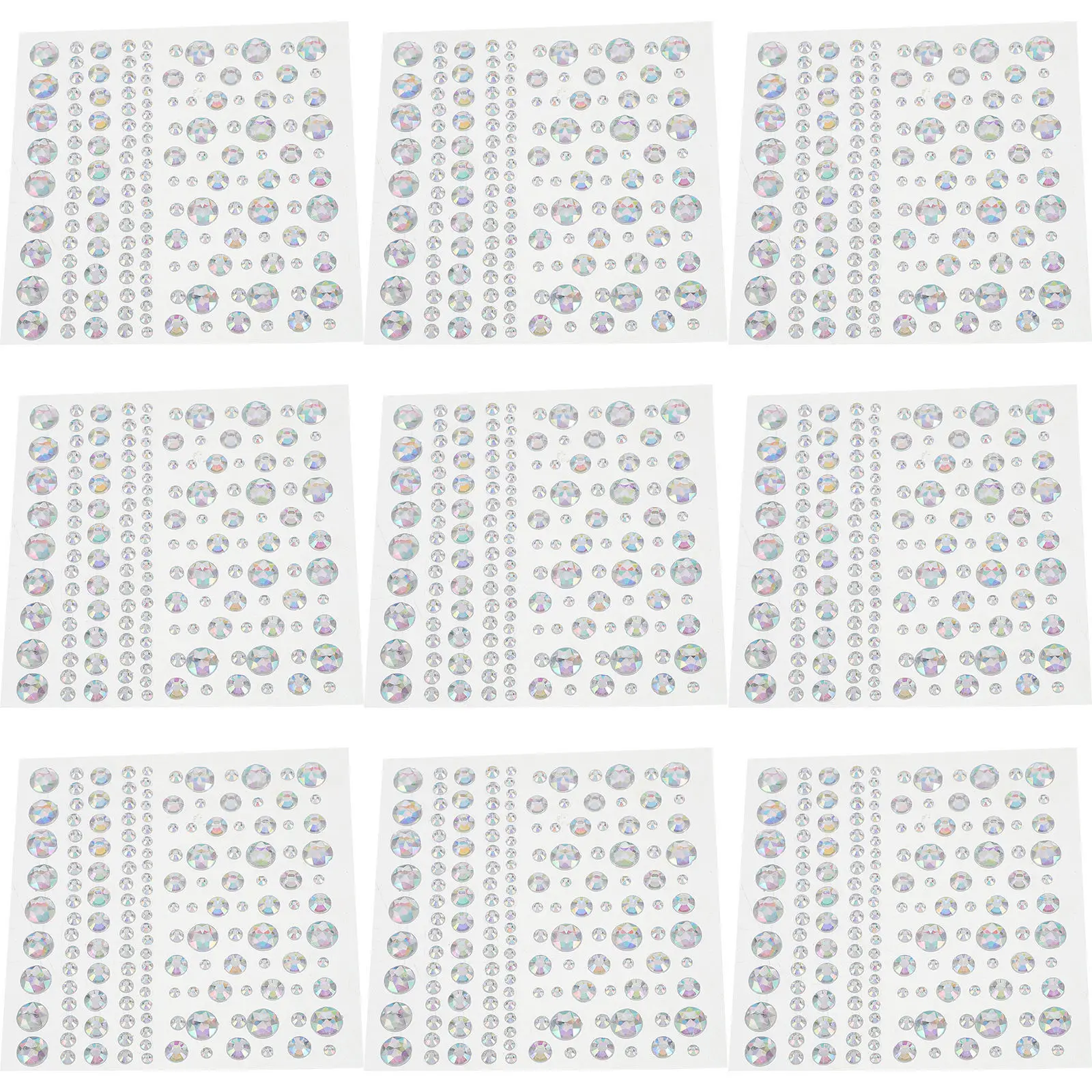 Samoprzylepne cyrkonie na twarz 10 arkuszy, ozdoby do makijażu oczu, tęczowe, błyszczące naklejki, cyrkonie AB przezroczyste na imprezy i występy sceniczne.