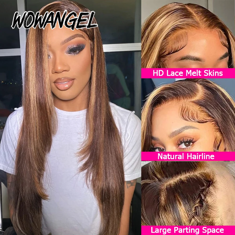 Corte em camadas 4j27 destaque perucas coloridas osso em linha reta 13x6 hd laço frontal peruca de cabelo humano pré arrancado pronto para usar peruca sem cola