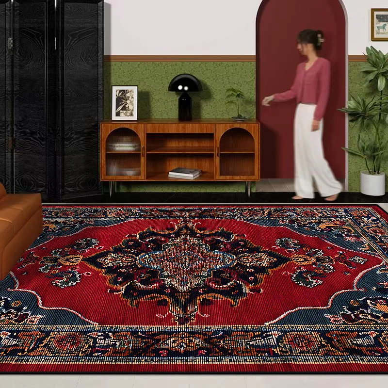 

Retro Persian Style Living Room Decorative Carpet Big Size Antiskid Room Decor Rug Soft Foldable Entrance Door Mat Easy Cleaning