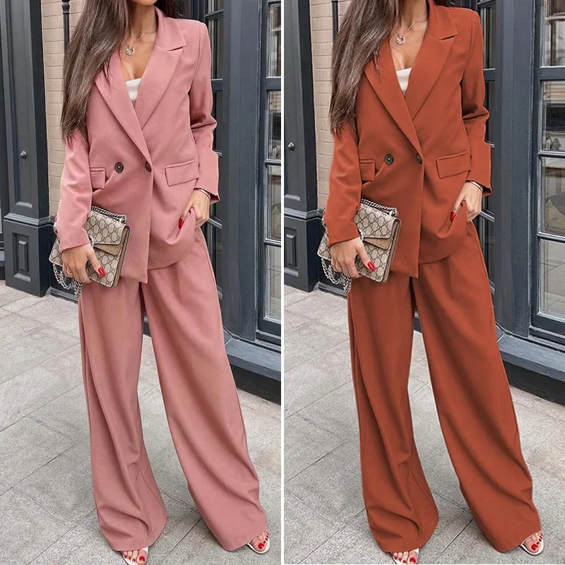 Casual Professional Suit Suit Two-piece Set New  Wide Leg Pants 2 Piece Set For Women Autumn Winter Office Ladies Street Outfit