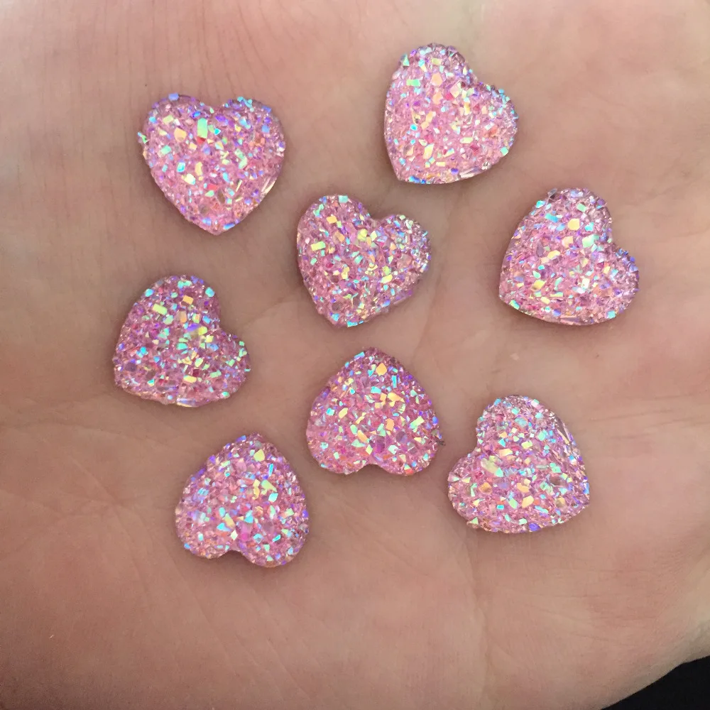 80pcs AB Resin 12mm Bling Sweet heart flatback rhinestone Ornaments DIY Wedding appliques craft D50*2