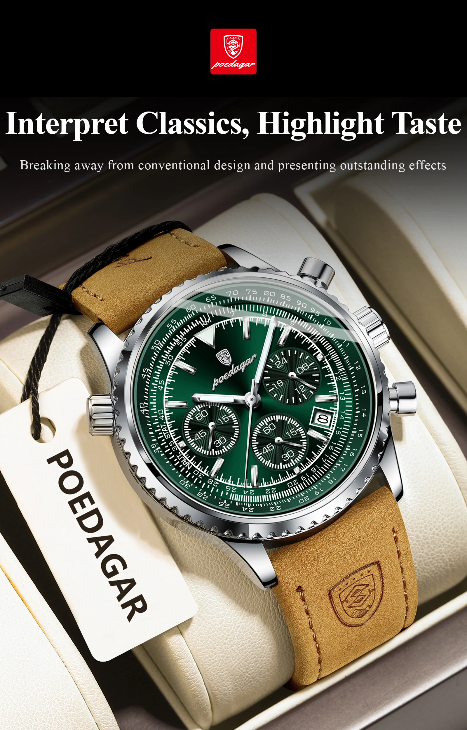 POEDAGAR Luxus Business herren Uhr Wasserdicht Leucht Datum Chronograph Leder Mann Uhr Mode Quarz Uhren Für Männer Reloj – Detail 14