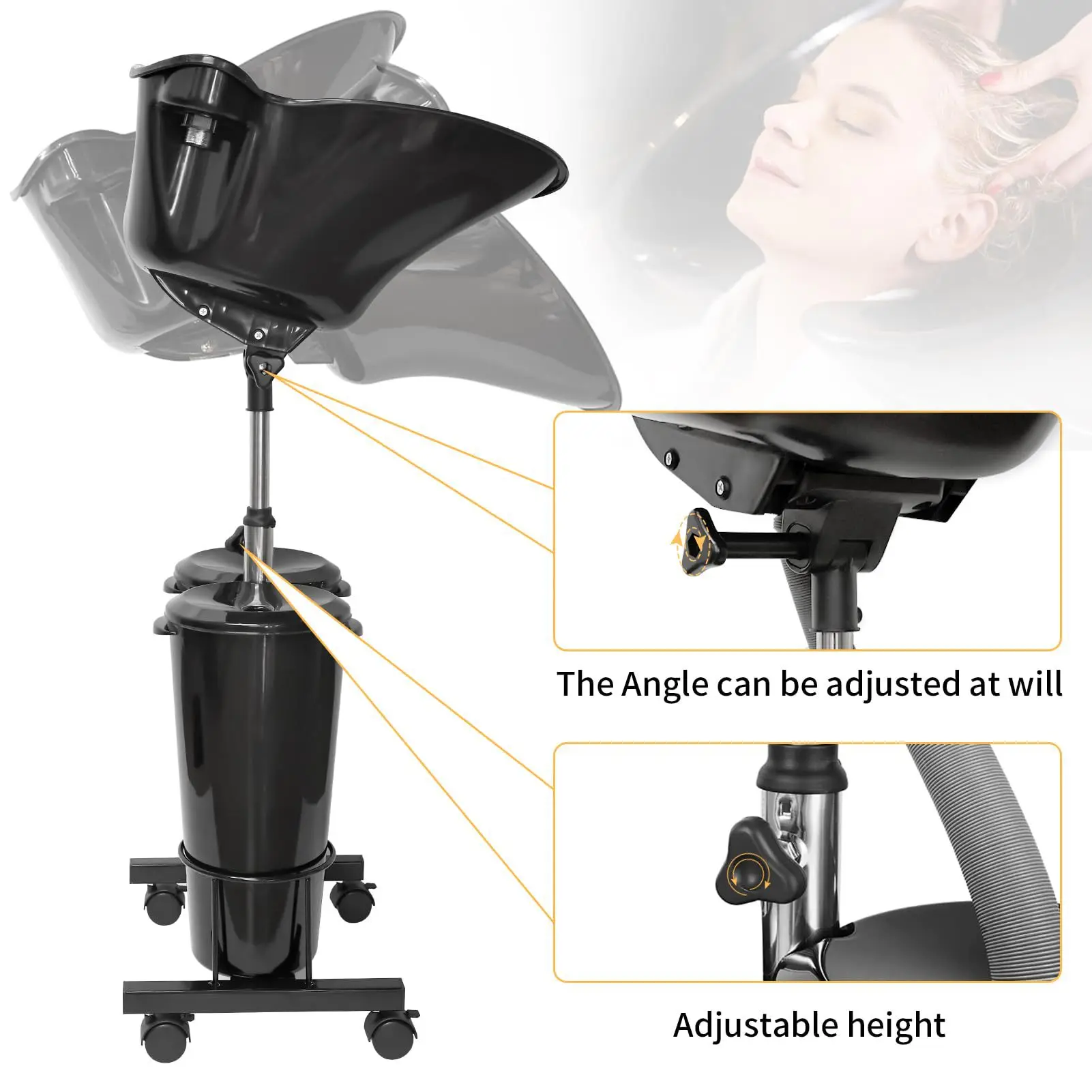 Hxl shampoo basin - freestanding, double bucket, large capacity, portable shampoo sink