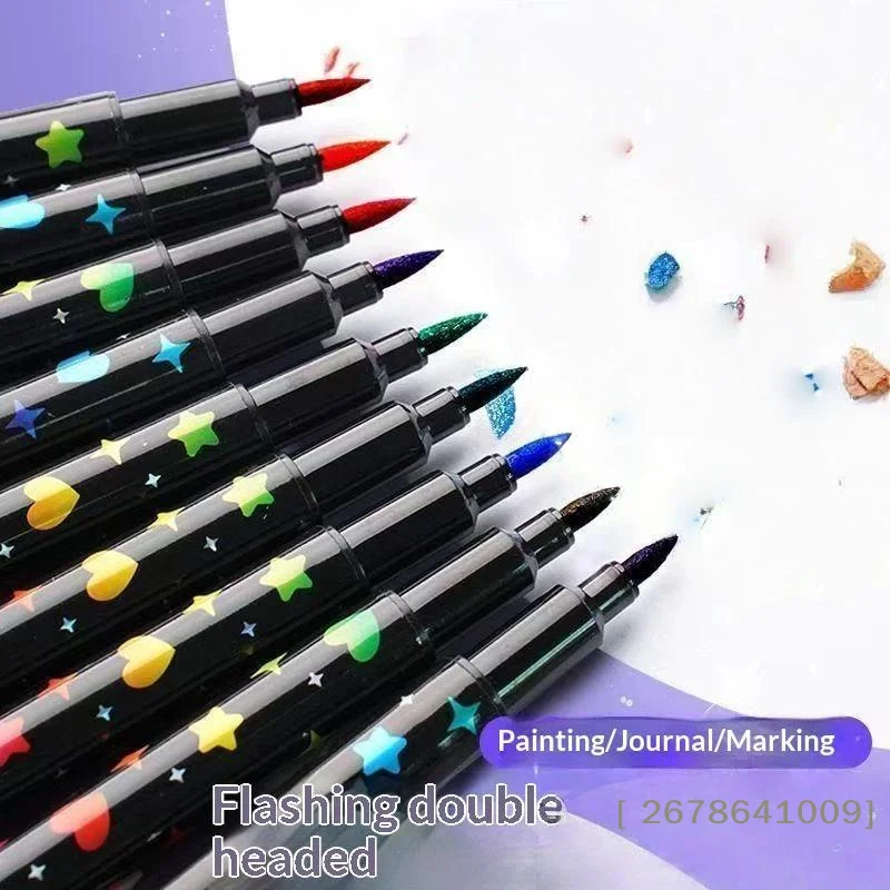 ⚑Glitter Dual Tip Marker Pens With Shimmering Colors Smooth Nibs Perfect For Scrapbooking Card Crafts