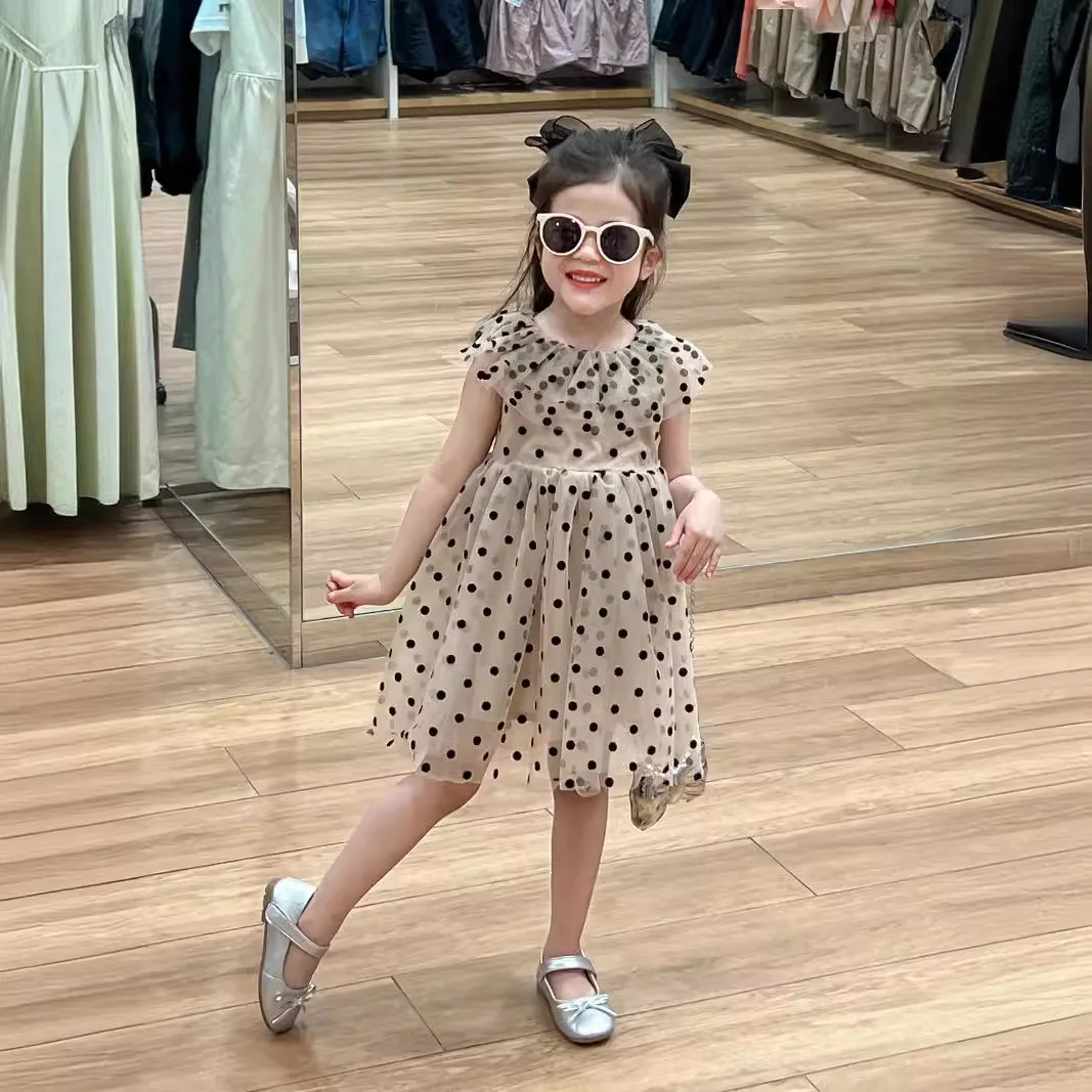 2024 Summer Baby Girls Sleeveless Dot Dress Fashion Toddler Girls Ruffled Collar Dresses Kids Casual Clothing Children Clothes