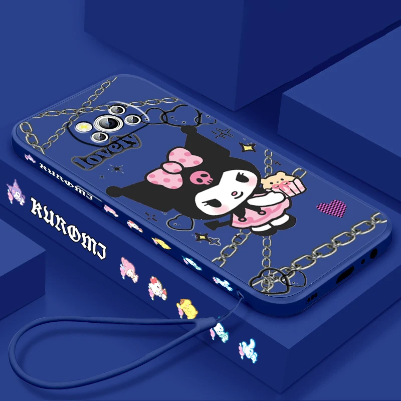 Sanrio Kuromi Melody Liquid Left Rope For Xiaomi Mi Poco X6 X5 X4 X3 M6 M5 M5S M4 M3 F5 F4 F3 Pro 5G Soft Phone Case