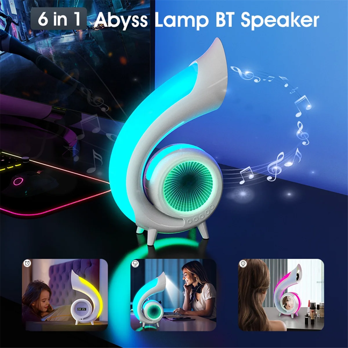 Mini Conch Wireless Atmosphere Lamp Touch to Adjust Lighting RBG Desktop Lamp Wireless Bluetooth Speaker Alarm Clock,A