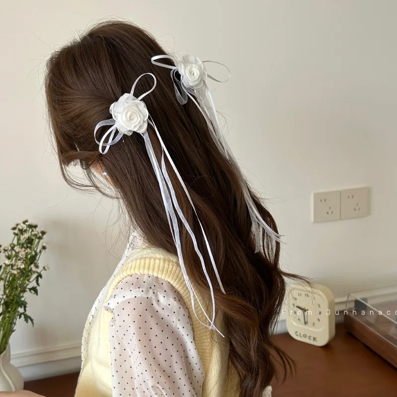

2pcs/set Elegant Sweet Princess Mini Girl Hair Claw Clips Korean Fashion Ballet Floral Bow Ribbon Hair Pin Cute Hair Accessories