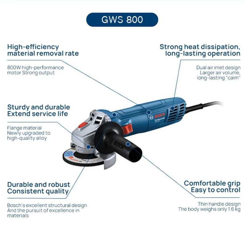 BOSCH GWS 800 Angle Grinder | 800W 12000RPM | 100mm Disc | for Metal/Stone Cutting & Grinding