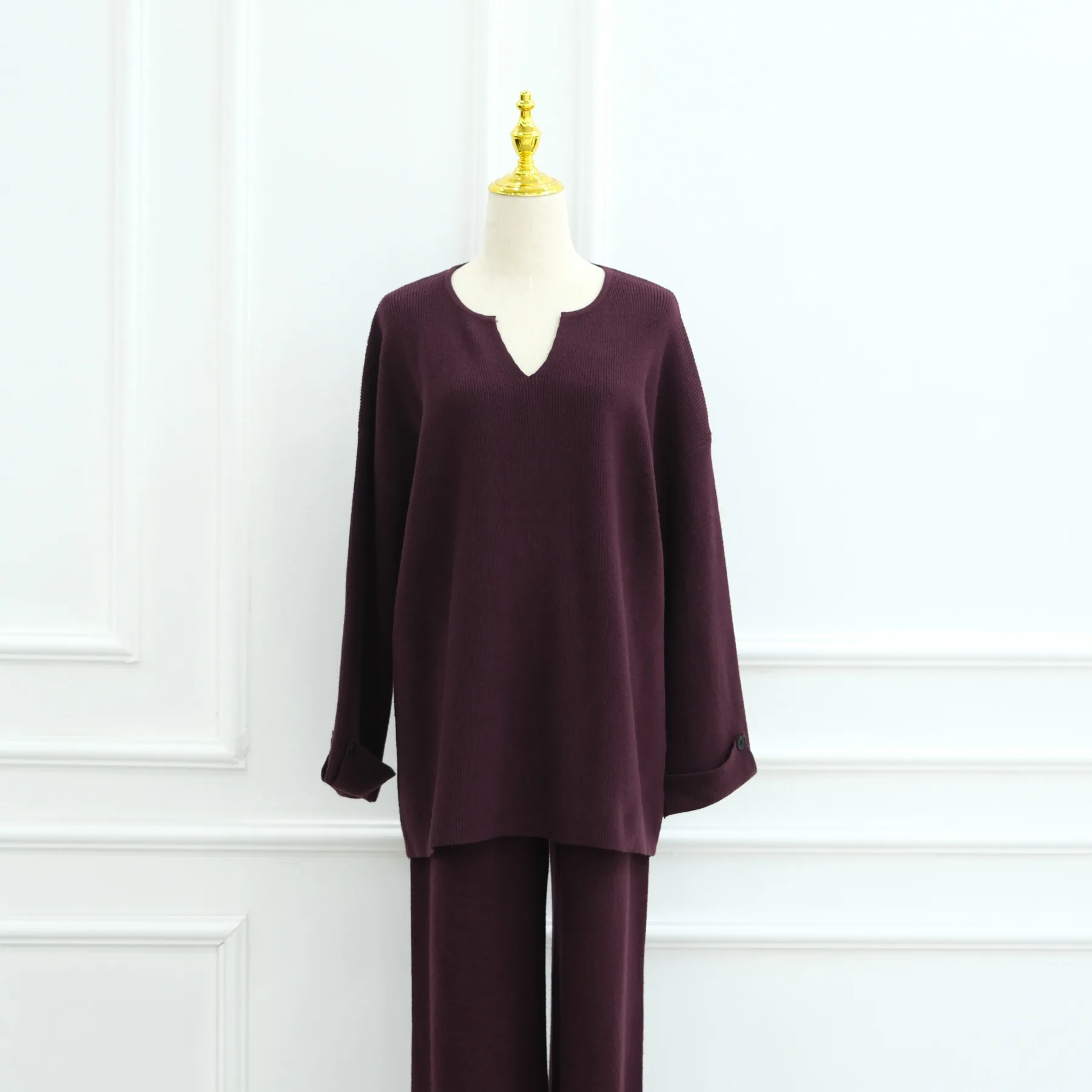 2Pcs Muslim Women Pullover Sweater Sets Wide Leg Pants Knitwear Tops Trousers Outfits Knitted Suits Femme Musulmane Ensemble New