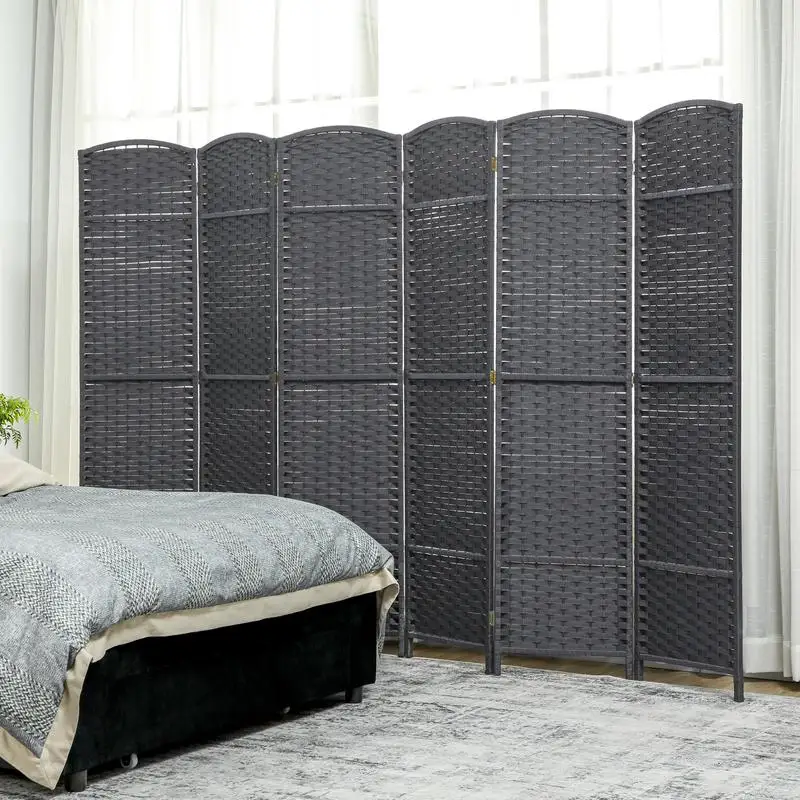 HOMCOM Folding Room Divider Screen 6 Panel 5.6' Tall Privacy Screen Freestanding Room Partition for Home Office, Charcoal Gray